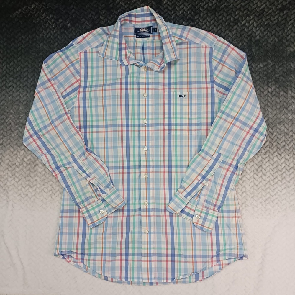 Vineyard‎ Vines Slim Fit Tucker Shirt Mens Plaid White Cotton Size Medium